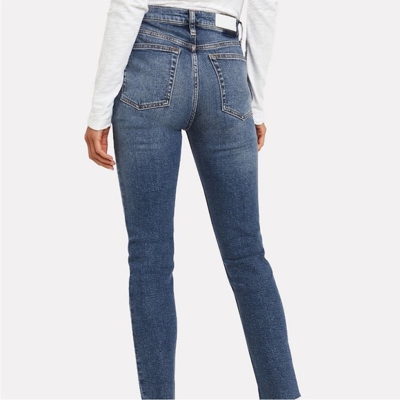 RE/DONE high rise ripped stovepipe designer jeans 25 Button Fly in The Wash - Picture 3 of 15
